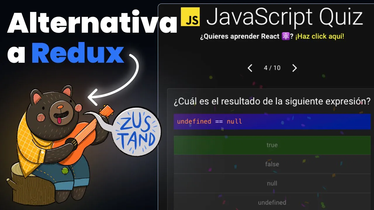 Captura de pantalla del proyecto de la clase: JavaScript Quiz con Zustand y TypeScript